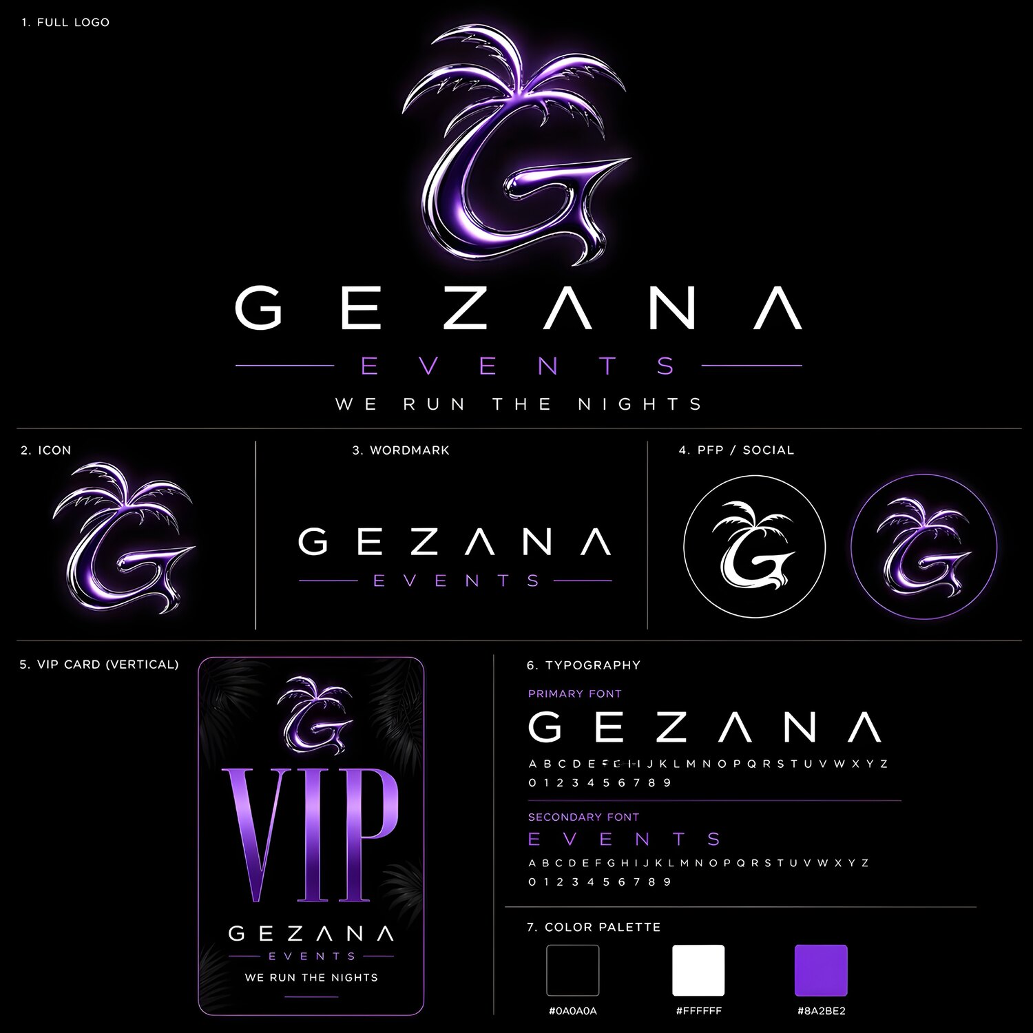 Gezana Events complete logo and brand identity package